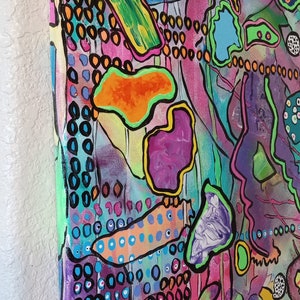 Unique Abstract Painting "The Waitress" OOAK Original 16X20" Acrylic On Canvas Colorful Funky Unusual Fun One Of A Kind Purple Green Pink bild 5