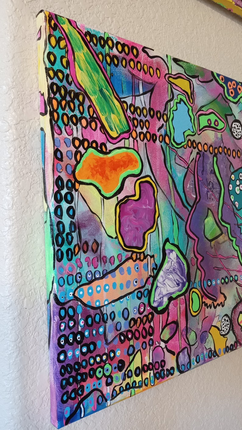 Unique Abstract Painting "The Waitress" OOAK Original 16X20" Acrylic On Canvas Colorful Funky Unusual Fun One Of A Kind Purple Green Pink bild 5
