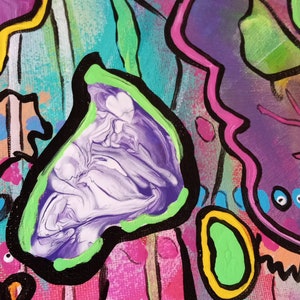 Unique Abstract Painting "The Waitress" OOAK Original 16X20" Acrylic On Canvas Colorful Funky Unusual Fun One Of A Kind Purple Green Pink bild 4