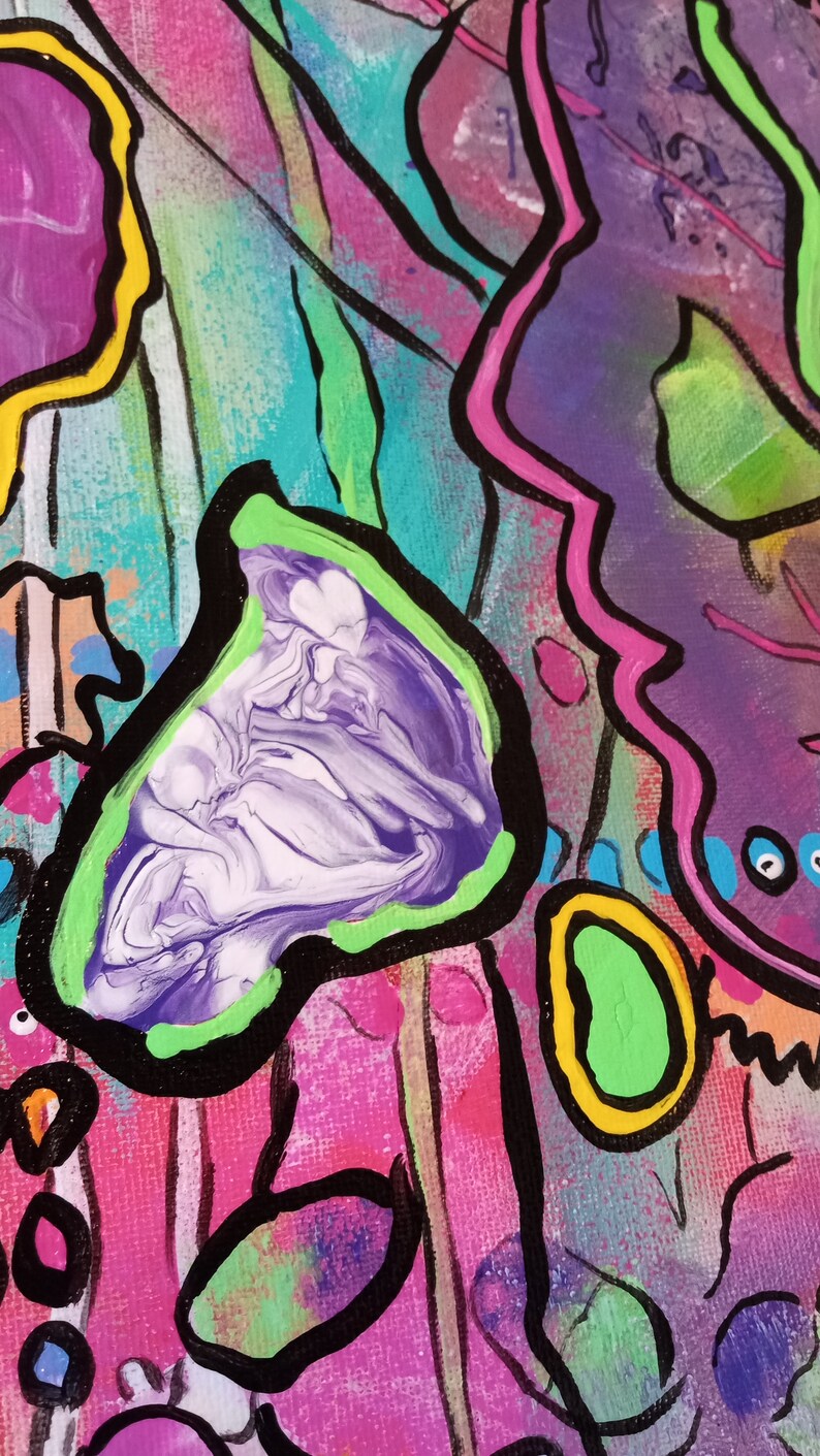 Unique Abstract Painting "The Waitress" OOAK Original 16X20" Acrylic On Canvas Colorful Funky Unusual Fun One Of A Kind Purple Green Pink bild 4