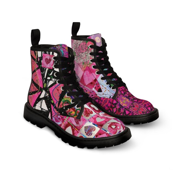 Abstract Combat Boots Women's Mismatched PINK Funky Wild Eye-catching  Design From My Original Paintings Bold Statement Shoes - Etsy