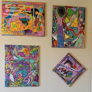 Unique Abstract Painting "The Waitress" OOAK Original 16X20" Acrylic On Canvas Colorful Funky Unusual Fun One Of A Kind Purple Green Pink bild 3