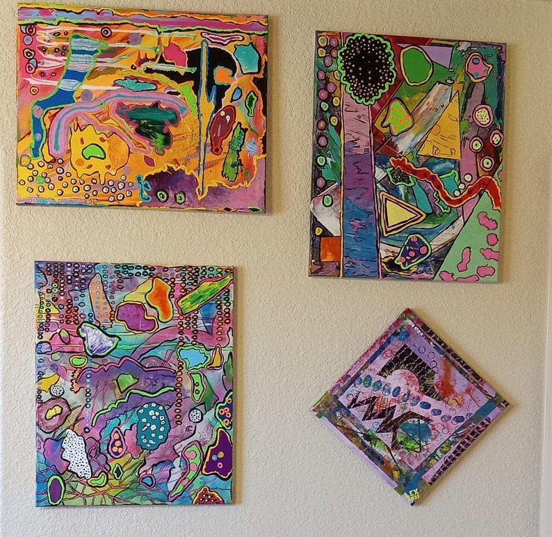 Unique Abstract Painting "The Waitress" OOAK Original 16X20" Acrylic On Canvas Colorful Funky Unusual Fun One Of A Kind Purple Green Pink bild 3