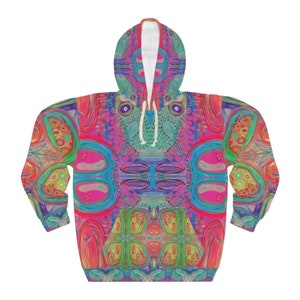 Abstract Hoodie Colorful Neon Pastel Painted Design From My Original Artwork Women&#39;s Unisex Pullover Hooded Sweatshirt