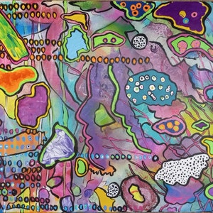 Unique Abstract Painting "The Waitress" OOAK Original 16X20" Acrylic On Canvas Colorful Funky Unusual Fun One Of A Kind Purple Green Pink bild 7
