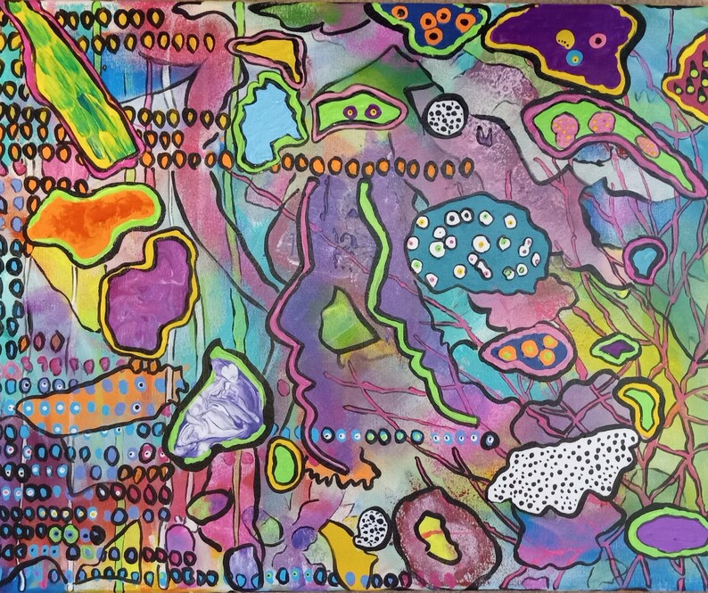 Unique Abstract Painting "The Waitress" OOAK Original 16X20" Acrylic On Canvas Colorful Funky Unusual Fun One Of A Kind Purple Green Pink bild 7