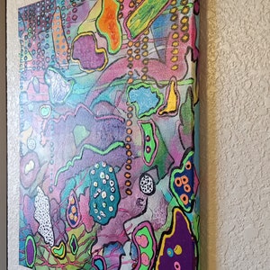 Unique Abstract Painting "The Waitress" OOAK Original 16X20" Acrylic On Canvas Colorful Funky Unusual Fun One Of A Kind Purple Green Pink bild 6