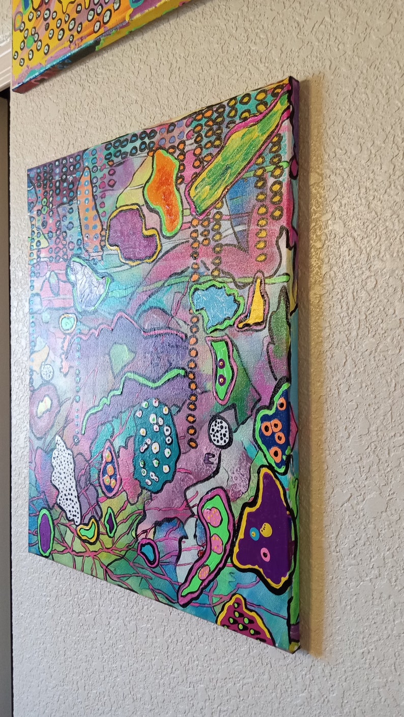 Unique Abstract Painting "The Waitress" OOAK Original 16X20" Acrylic On Canvas Colorful Funky Unusual Fun One Of A Kind Purple Green Pink bild 6