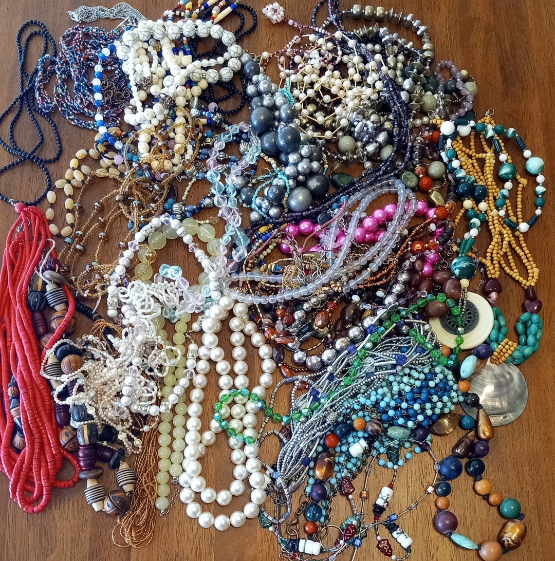 Necklace Lot 50 Pieces Vintage to Modern All Wearable Costume picture pic