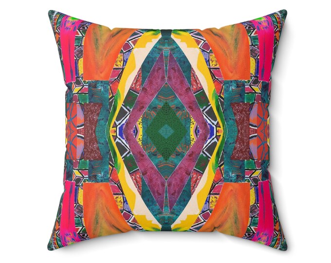 Funky Artwork Accent Pillow Mirrored Abstract Painting Colorful Bold Maximalist Detailed Design Original Art Different On Each Side