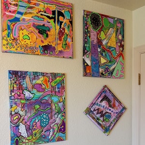 Unique Abstract Painting "The Waitress" OOAK Original 16X20" Acrylic On Canvas Colorful Funky Unusual Fun One Of A Kind Purple Green Pink bild 9