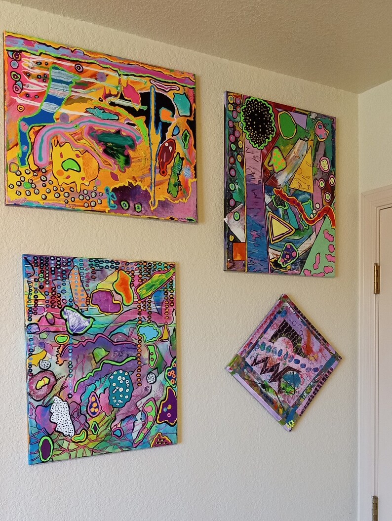 Unique Abstract Painting "The Waitress" OOAK Original 16X20" Acrylic On Canvas Colorful Funky Unusual Fun One Of A Kind Purple Green Pink bild 9