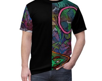 Split Design Abstract Painting T-Shirt Unisex Men Women Black Green Blue Pink Original Artwork Colorful Bold Statement Colorblock