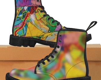 Women's Blurry Abstract Art Boots Mismatched Colorful Canvas Multi-Color Eye-Catching Design From My Original Paintings Runway Statement