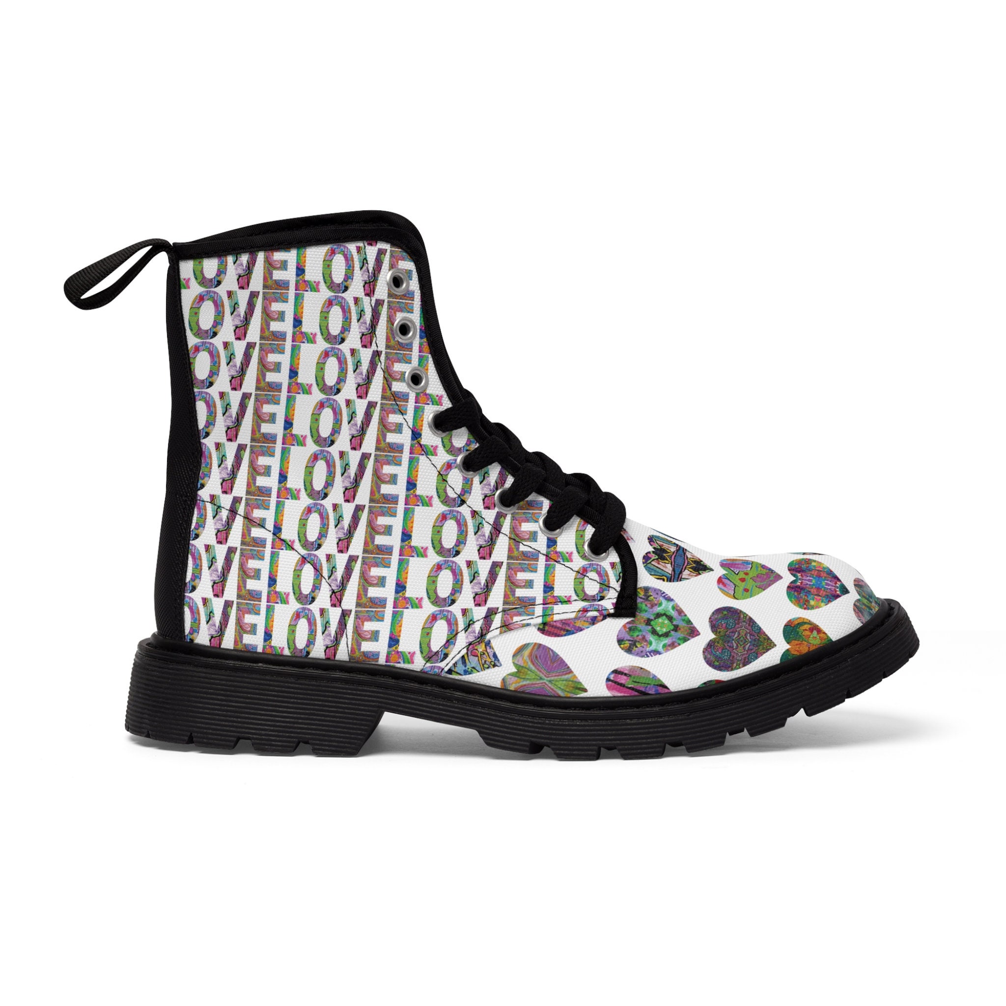 Love & Hearts Combat Boots Women's Mismatched Funky Wild Eye-catching ...