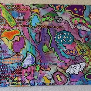 Unique Abstract Painting "The Waitress" OOAK Original 16X20" Acrylic On Canvas Colorful Funky Unusual Fun One Of A Kind Purple Green Pink bild 2