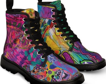 Super Funky Boots Womens Colorful Canvas Shoes Wild Bold Mismatched Statement Wearable Art From My Original Paintings