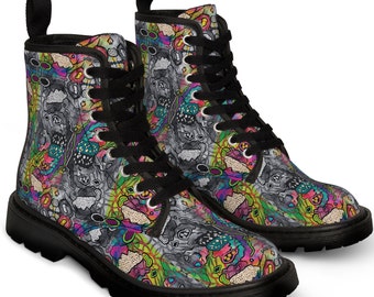 Abstract Boots Womens Canvas Shoes Geometric & Organic Colorful  Eye-Catching Design From My Original Painting Runway Statement