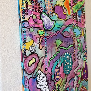 Unique Abstract Painting "The Waitress" OOAK Original 16X20" Acrylic On Canvas Colorful Funky Unusual Fun One Of A Kind Purple Green Pink bild 8