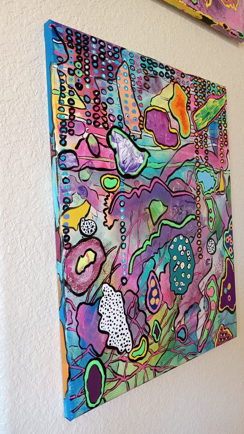 Unique Abstract Painting "The Waitress" OOAK Original 16X20" Acrylic On Canvas Colorful Funky Unusual Fun One Of A Kind Purple Green Pink bild 8