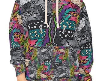 Abstrakte Malerei Hoodie Bunt Schwarz & Weiß Mix Original Kunstwerk Damen Herren Unisex Pullover große Tasche Fleece gefüttert tragbar Art