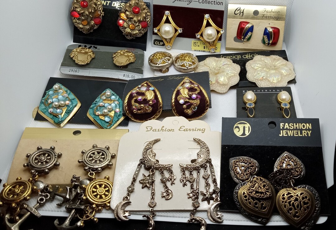 Vintage Clipon Earrings Lot on Cards Some NOS 12 Pairs Mixed Etsy