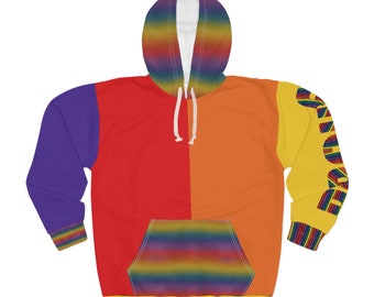 Pride Rainbow Colorblock Hoodie PROUD Rainbow Painted Letters On Sleeve Bright Bold Colorful Split Design Unisex Pullover