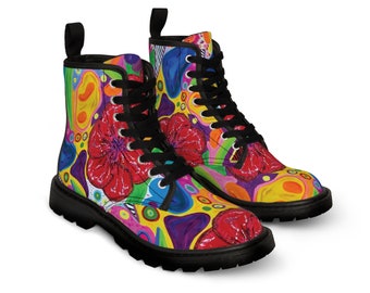 Psychedelic Boots Womens Colorful Canvas Shoes Wild Bold Funky Mismatched Statement Wearable Art From My Original Artwork