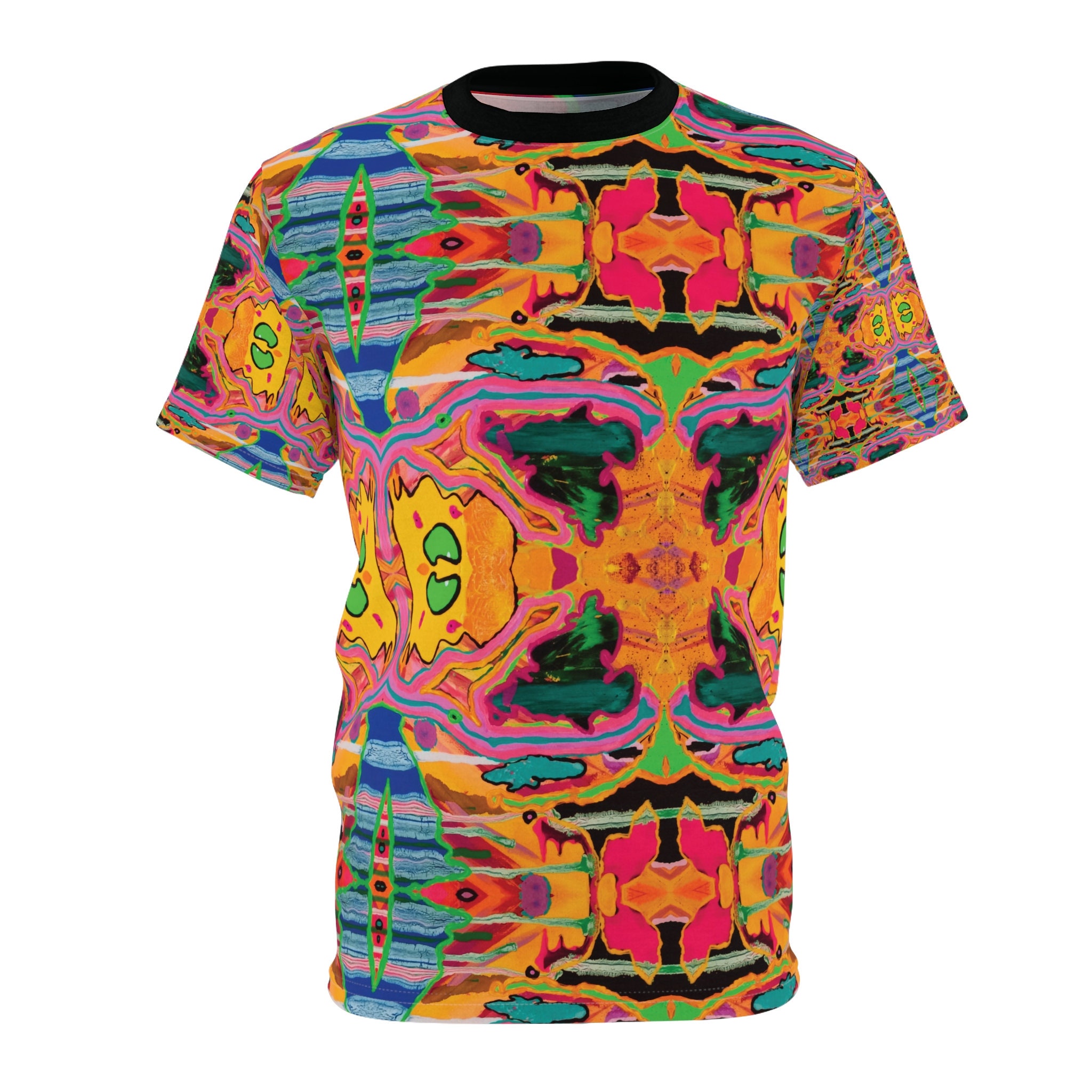 [NEON MOON] ILLUST PATTERN T-SHIRT 2カラー + FREE OMAKE Bright Abstract Mens Graphic T-shirt Unisex Tee All Over