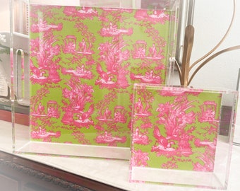 Acrylic Tray- Chinoiserie Toile