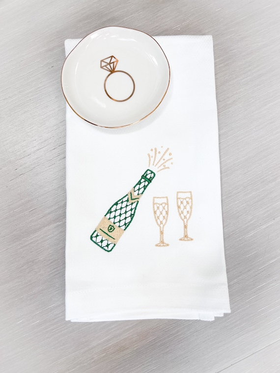 Engagement Jewelry Dish and Champagne Hand Towel