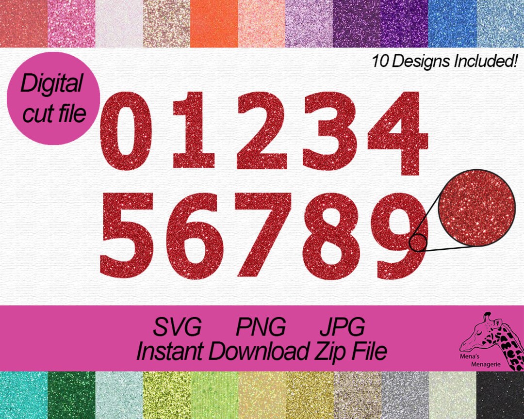 Digital Download Red Glitter Numbers Set, 0-9 Clipart Set, Red Sparkle