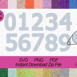 Digitale download zilveren glitternummers set, 0-9 clipartset, zilveren glitternummers, verjaardagsfeestjenummers, digitaal bestand afdrukken en knippen