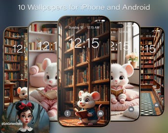 10 Cute Reading Mouse Cartoon Wallpapers for iPhone and Android Smartphones. Set #1