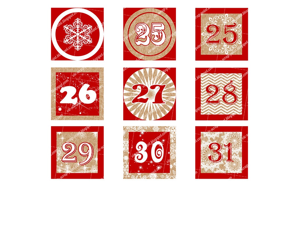 Printable DECEMBER DAILY NUMBERS Red 2 X 2 Inches. Digits, No Words ...