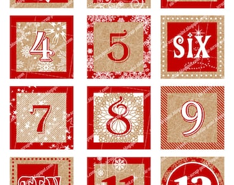 Printable DECEMBER DAILY NUMBERS Squares 2 1.5 | Etsy