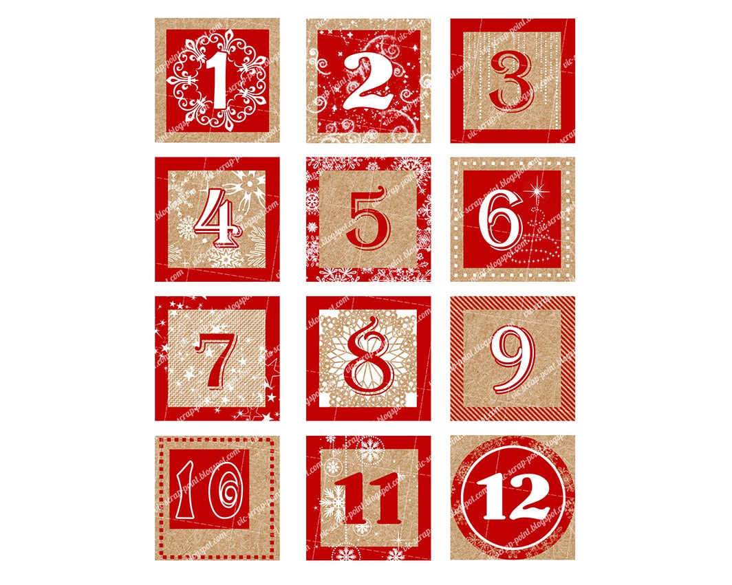 Printable DECEMBER DAILY NUMBERS Red 2 X 2 Inches. Digits, No Words, Advent Calendar. Instant ...