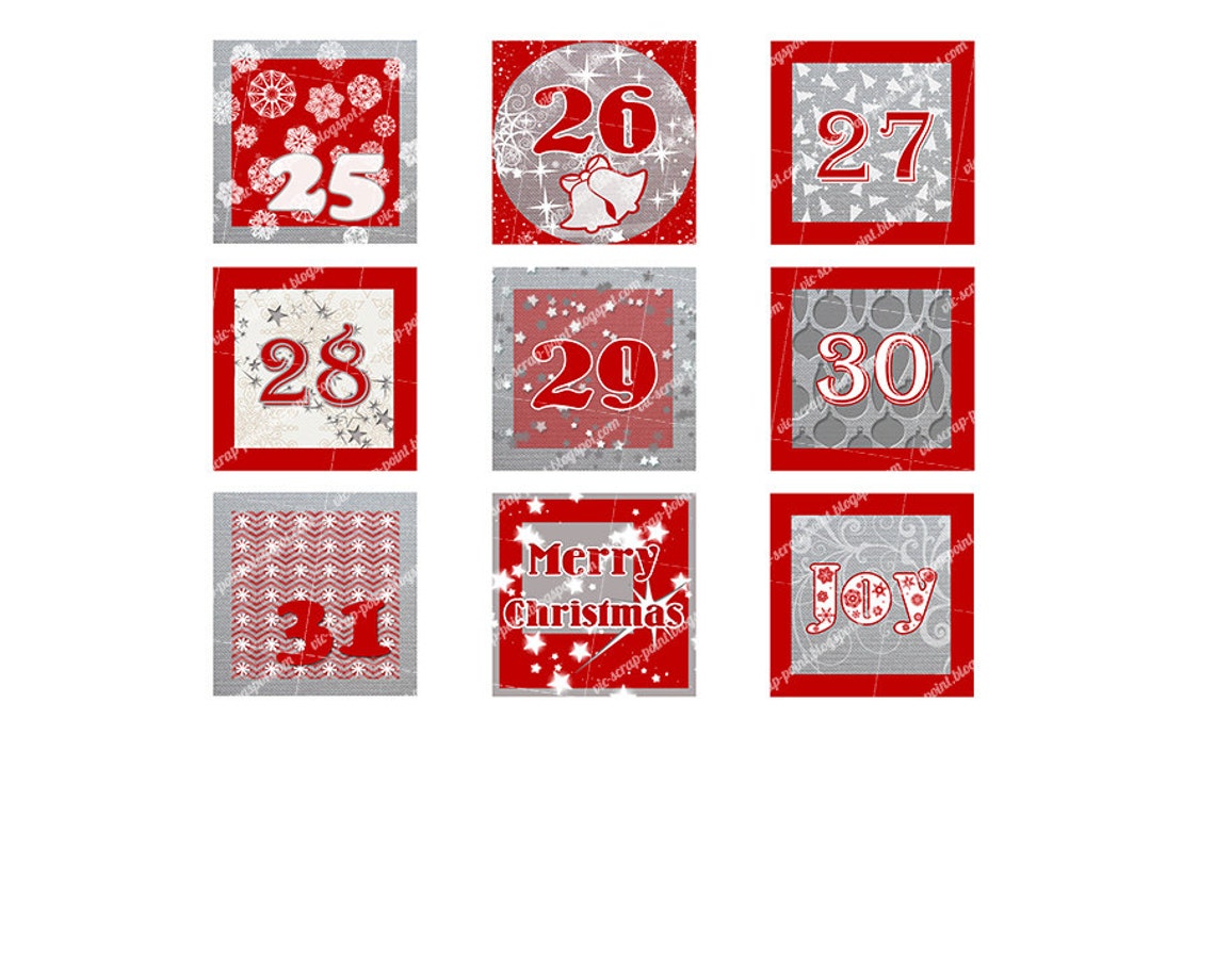 Printable DECEMBER DAILY NUMBERS Squares (3, 2, 1.5 or 1 Inch), Advent ...