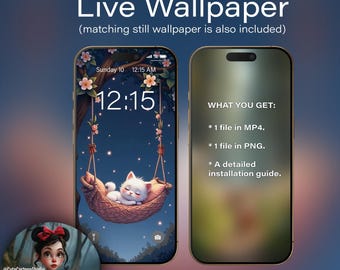Live Wallpaper for Android Smartphones. Cute Sleeping Cat #1. Animated Wallpaper for a Smartphone. @CuteCartoonStudio