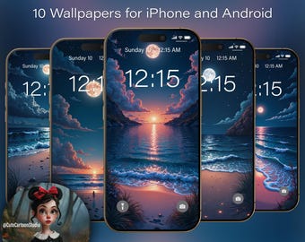 10 Cute Moon Cartoon Wallpapers for iPhone and Android Smartphones. Summer Edition. Set #1
