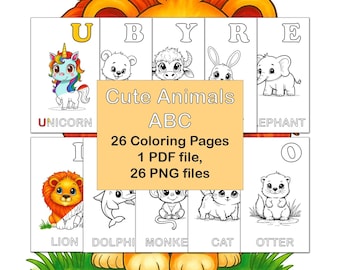 Printable ABC Coloring Book with Cute Animals, Baby's First ABC, ABC Coloring Pages, Baby Shower Activity, Colouring Book for Kids, Keepsake