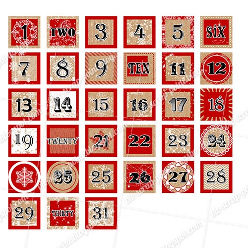 Printable DECEMBER DAILY NUMBERS Red 3 2 1.5 or 1 Inch - Etsy