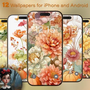 12 Autumn Flowers Wallpapers for iPhone and Android Smartphones. Cute Cartoon Studio. Set #1