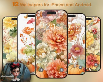 12 Autumn Flowers Wallpapers for iPhone and Android Smartphones. Cute Cartoon Studio. Set #1