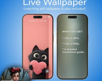 Live Wallpaper for Android Smartphones. Cute Cat with a Heart #1. Animated Wallpaper for a Smartphone. @CuteCartoonStudio