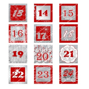Printable DECEMBER DAILY NUMBERS Squares 3, 2, 1.5 or 1 Inch, Advent Calendar, Digital Collage ...