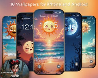 10 Cute Sun and Moon Cartoon Wallpapers for iPhone and Android Smartphones. Summer Edition. Set #1