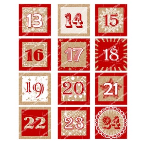 Printable DECEMBER DAILY NUMBERS Red 2 X 2 Inches. Digits, No Words, Advent Calendar. Instant ...