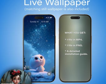 Live Wallpaper for Android Smartphones. Cute White Alien #1. Animated Wallpaper for a Smartphone. @CuteCartoonStudio