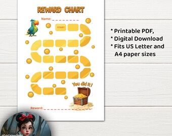 Printable Reward Chart for Kids. Parrot and Chest. Behavior Chart Toddler Routine, Preschool. Sticker Chart. Daily Chore. @CuteCartoonStudio